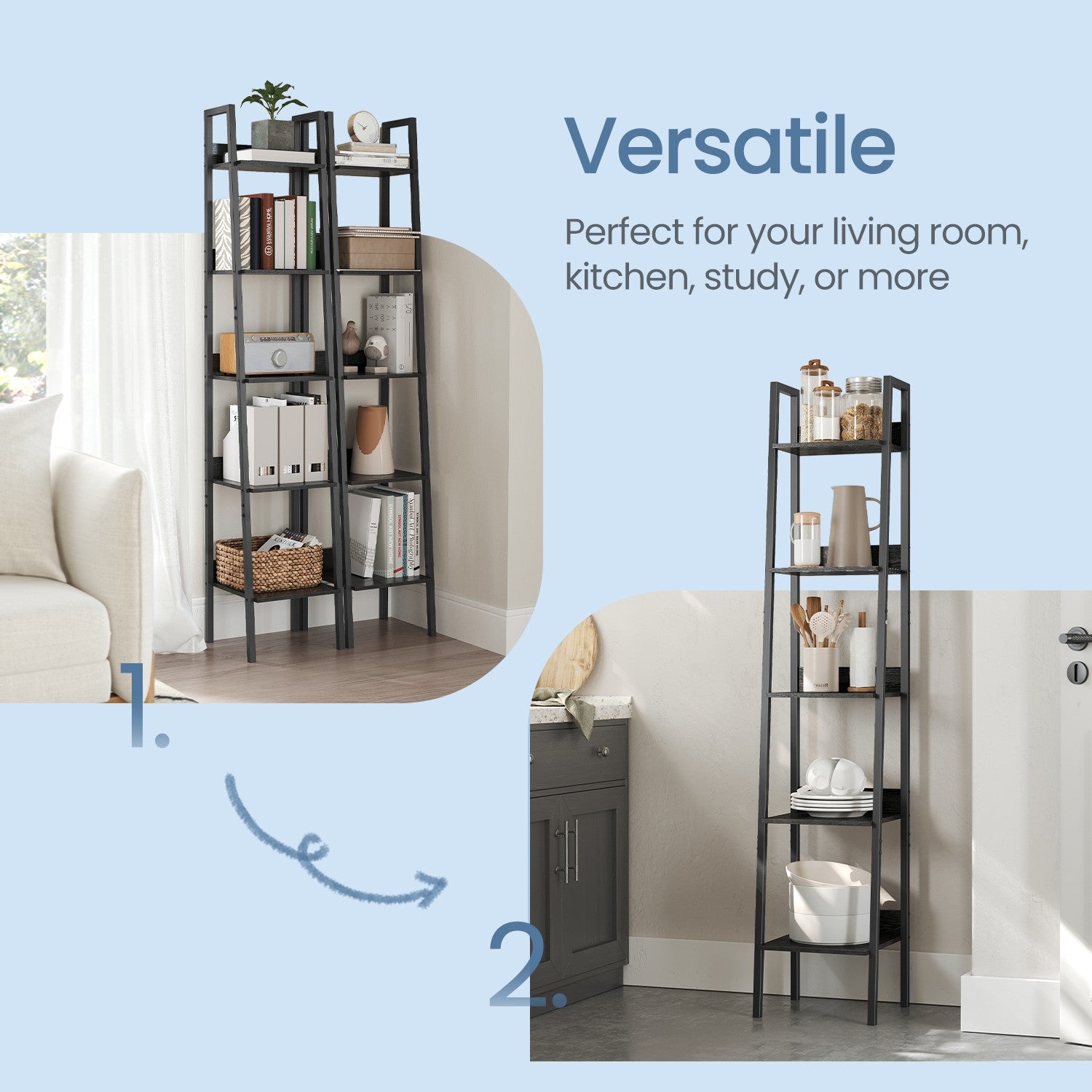 Bookshelf, 5-Tier Narrow Book Shelf, 11.8 x 13.3 x 66.9 Inches - image 7