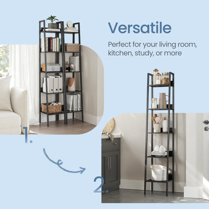 Bookshelf, 5-Tier Narrow Book Shelf, 11.8 x 13.3 x 66.9 Inches - image 7