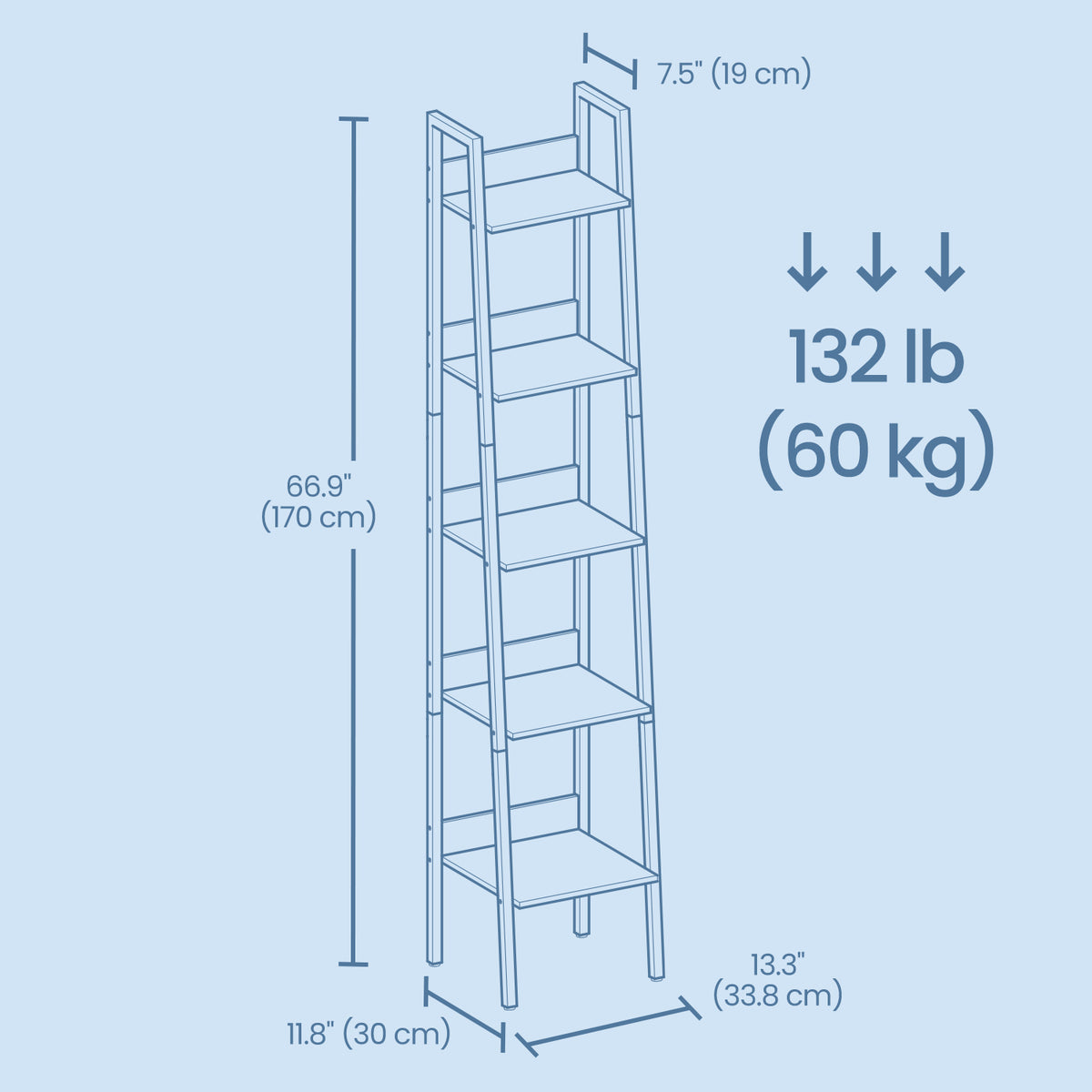 Bookshelf, 5-Tier Narrow Book Shelf, 11.8 x 13.3 x 66.9 Inches - image 8