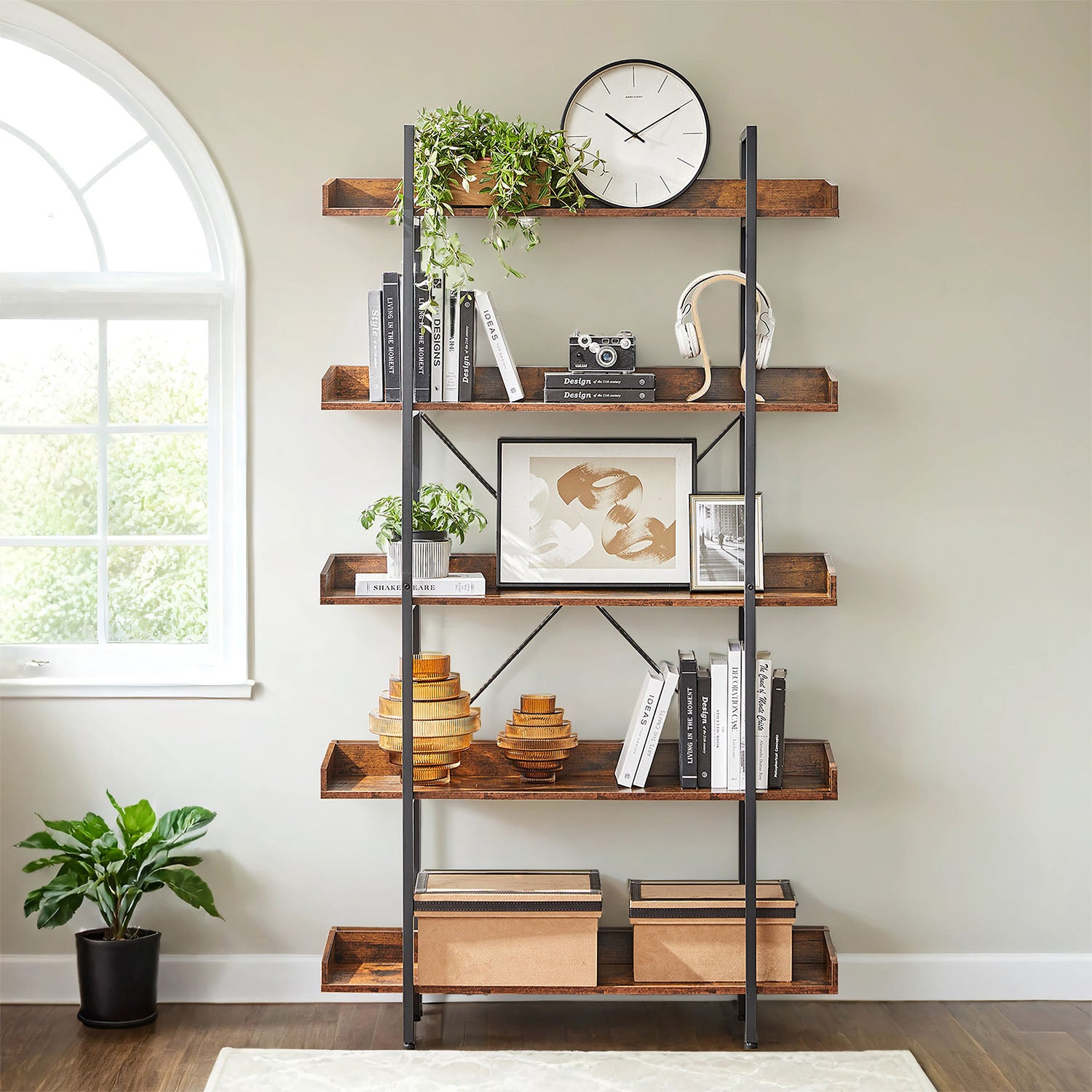 5-Tier Bookcase, Storage Rack, Book Shelf, for Study, Living Room, Bedroom, Brown and Black - image 1