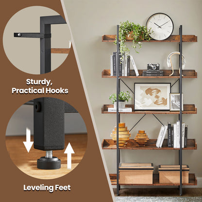 5-Tier Bookcase, Storage Rack, Book Shelf, for Study, Living Room, Bedroom, Brown and Black - image 4
