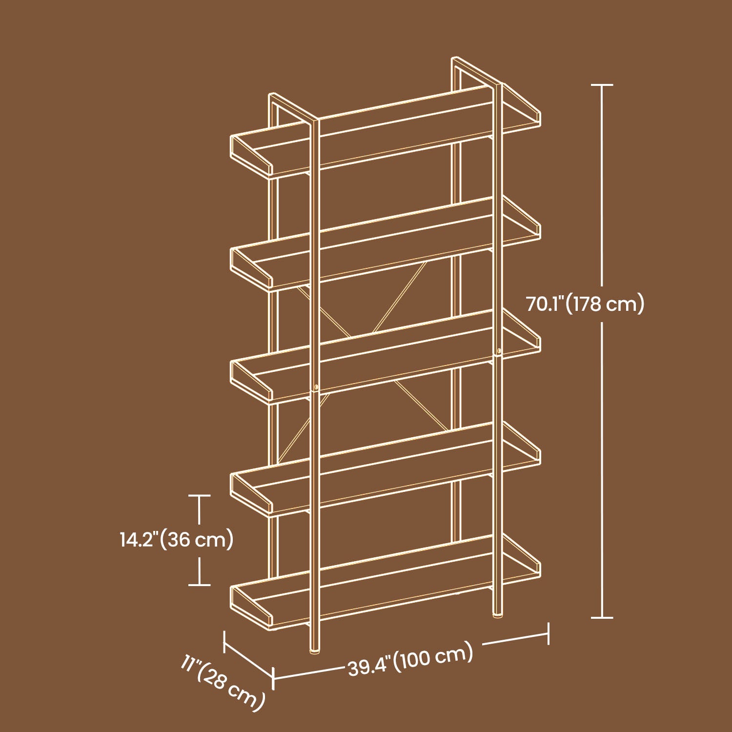 5-Tier Bookcase, Storage Rack, Book Shelf, for Study, Living Room, Bedroom, Brown and Black - image 5