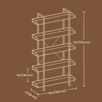 5-Tier Bookcase, Storage Rack, Book Shelf, for Study, Living Room, Bedroom, Brown and Black - image 5
