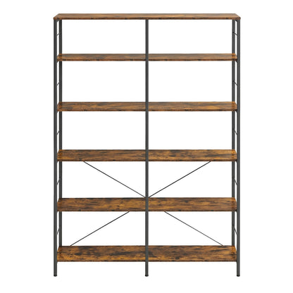 Narrow Storage Shelf, 6-Tier Bookcase for Study, Living Room, Kitchen, Brown and Black - image 1