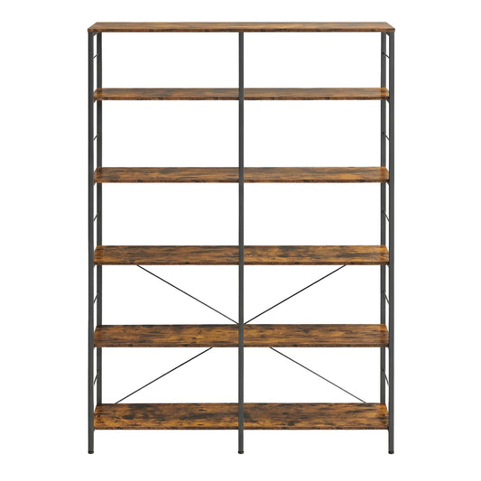 Narrow Storage Shelf, 6-Tier Bookcase for Study, Living Room, Kitchen, Brown and Black - image 1