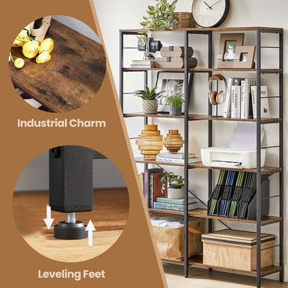 Narrow Storage Shelf, 6-Tier Bookcase for Study, Living Room, Kitchen, Brown and Black - image 4