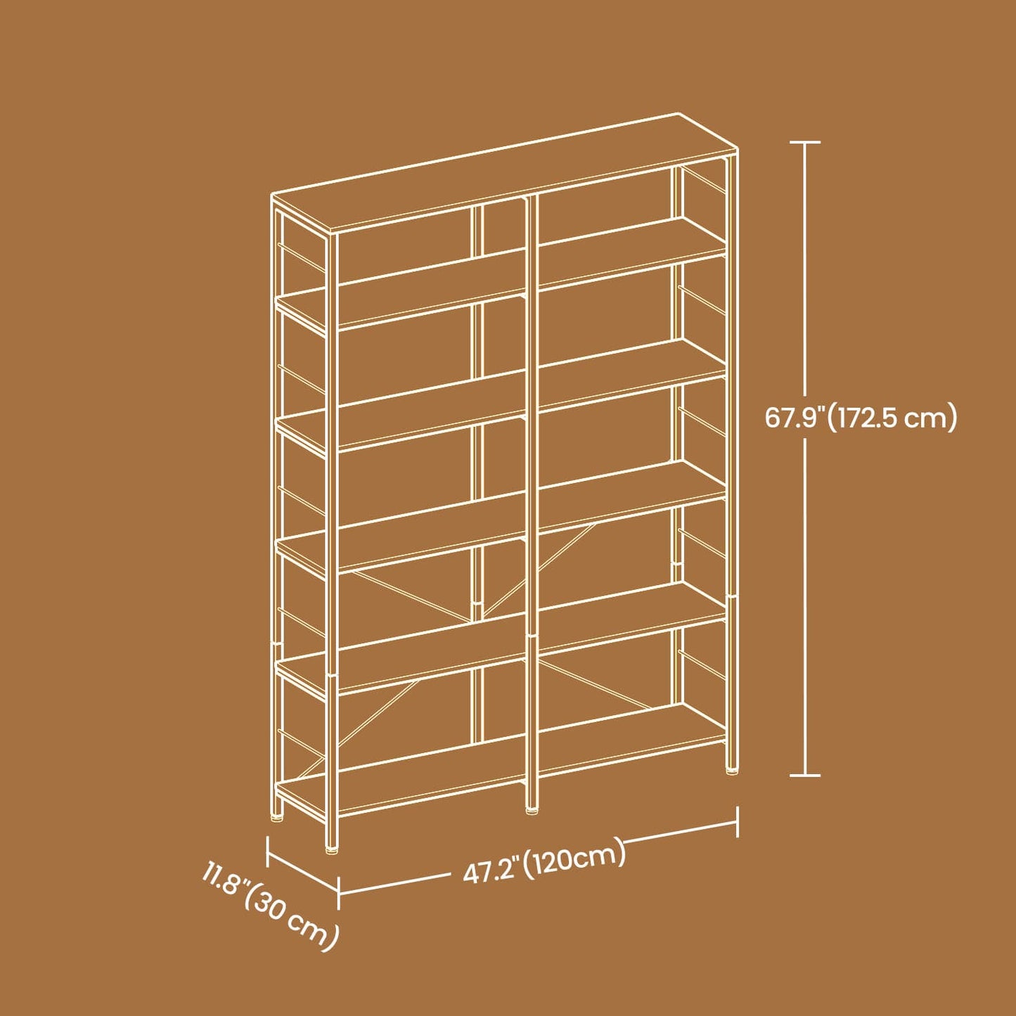 Narrow Storage Shelf, 6-Tier Bookcase for Study, Living Room, Kitchen, Brown and Black - image 5