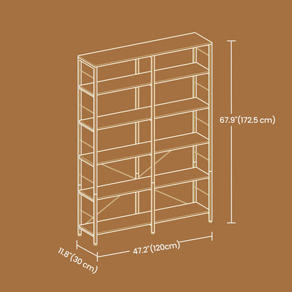 Narrow Storage Shelf, 6-Tier Bookcase for Study, Living Room, Kitchen, Brown and Black - image 5