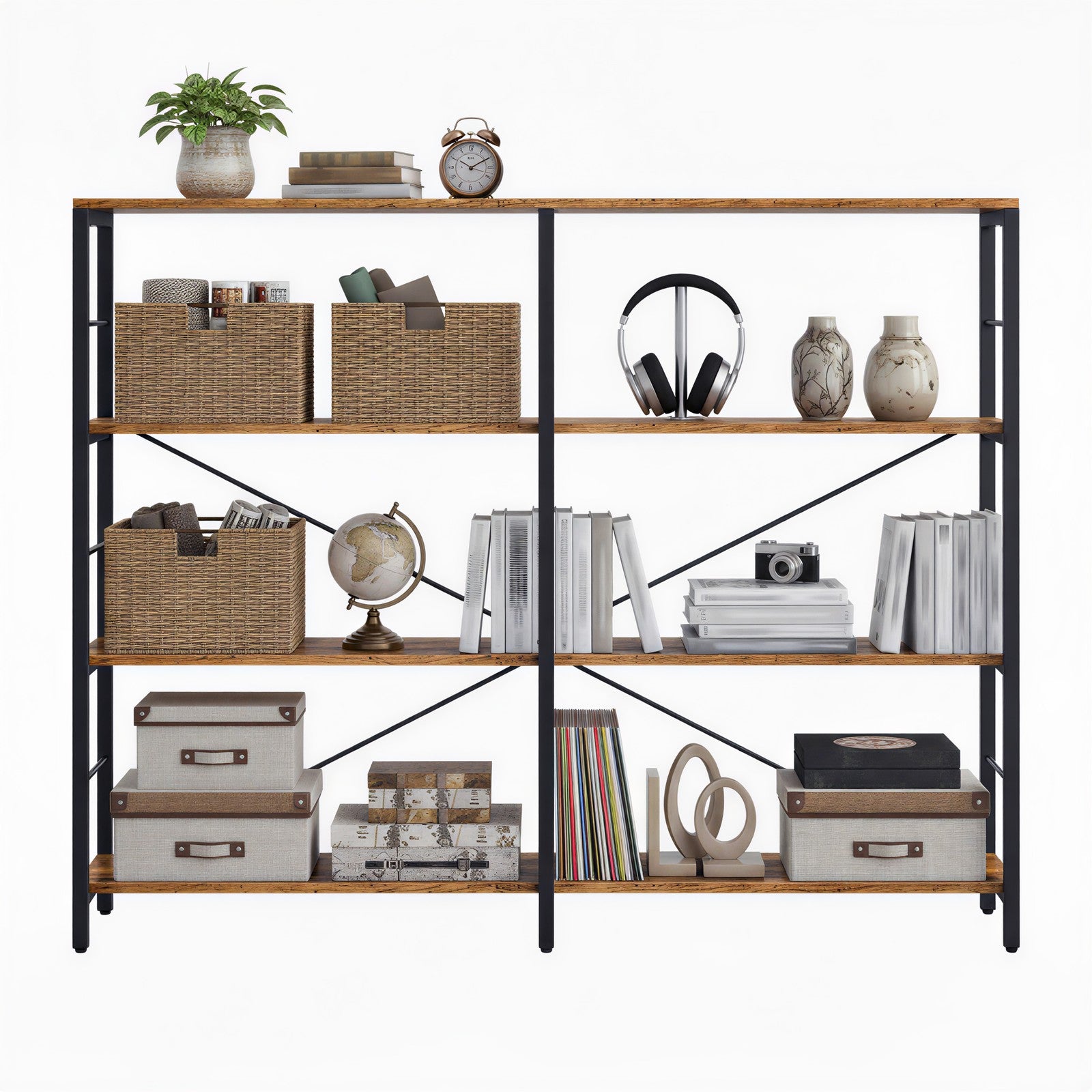 Tall Storage Rack, Industrial Style Bookcase, 4-Tier Shelving Unit for Living Room - image 2