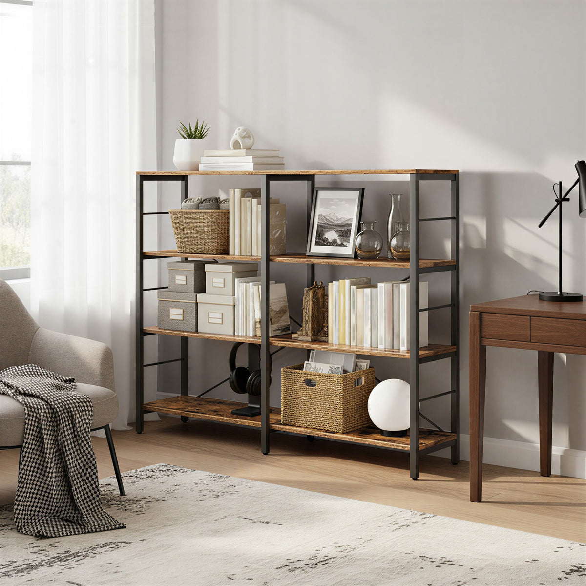 Tall Storage Rack, Industrial Style Bookcase, 4-Tier Shelving Unit for Living Room - image 4
