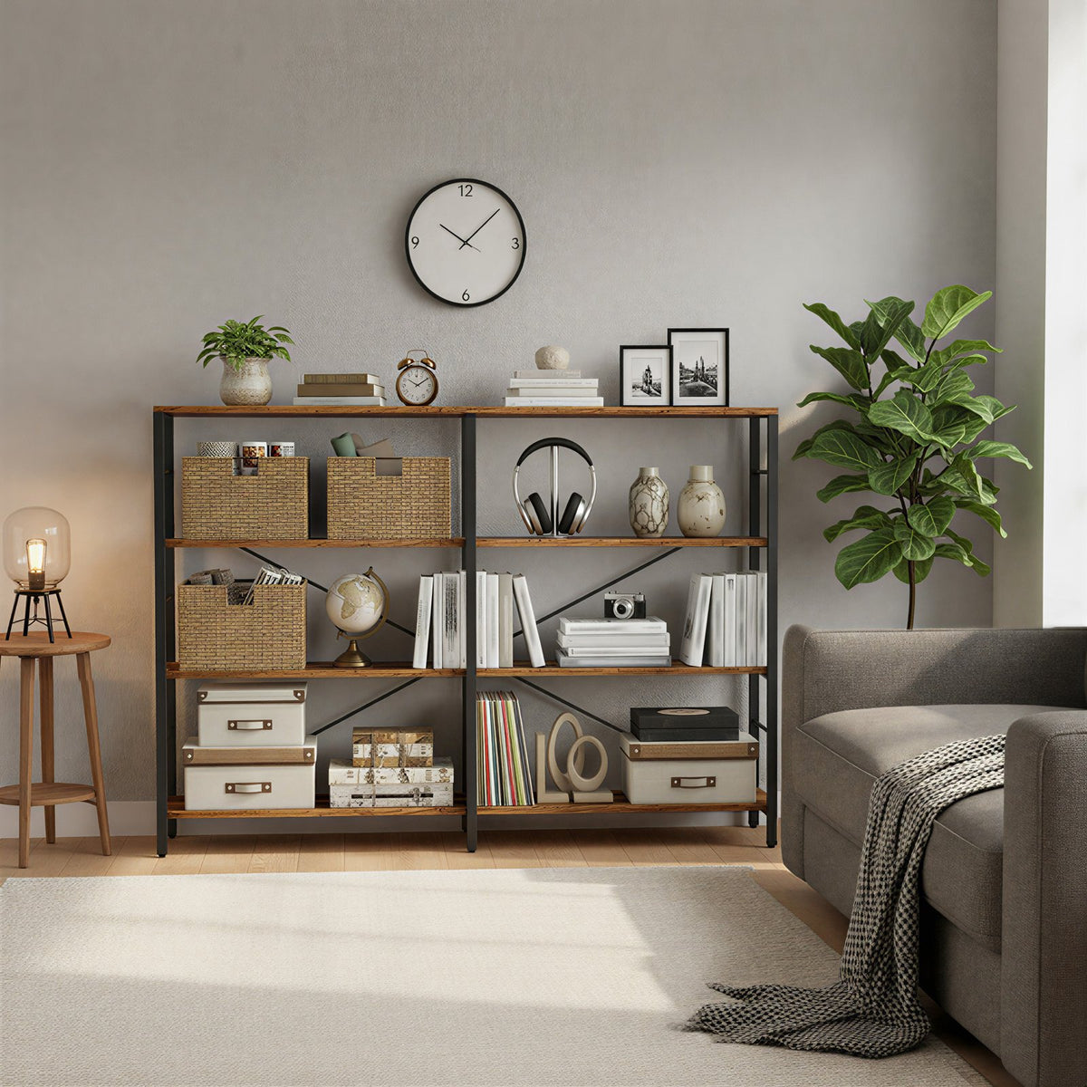 Tall Storage Rack, Industrial Style Bookcase, 4-Tier Shelving Unit for Living Room - image 5