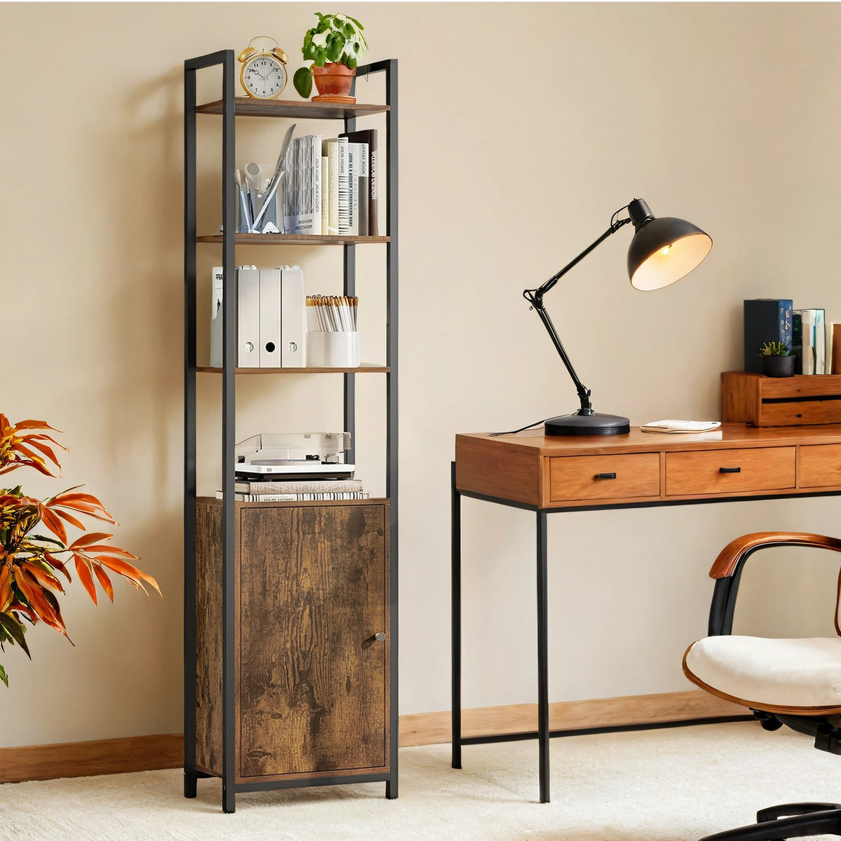 Tall Bookshelf with Door, 6-Tier Bookcase, Metal Frame - image 8
