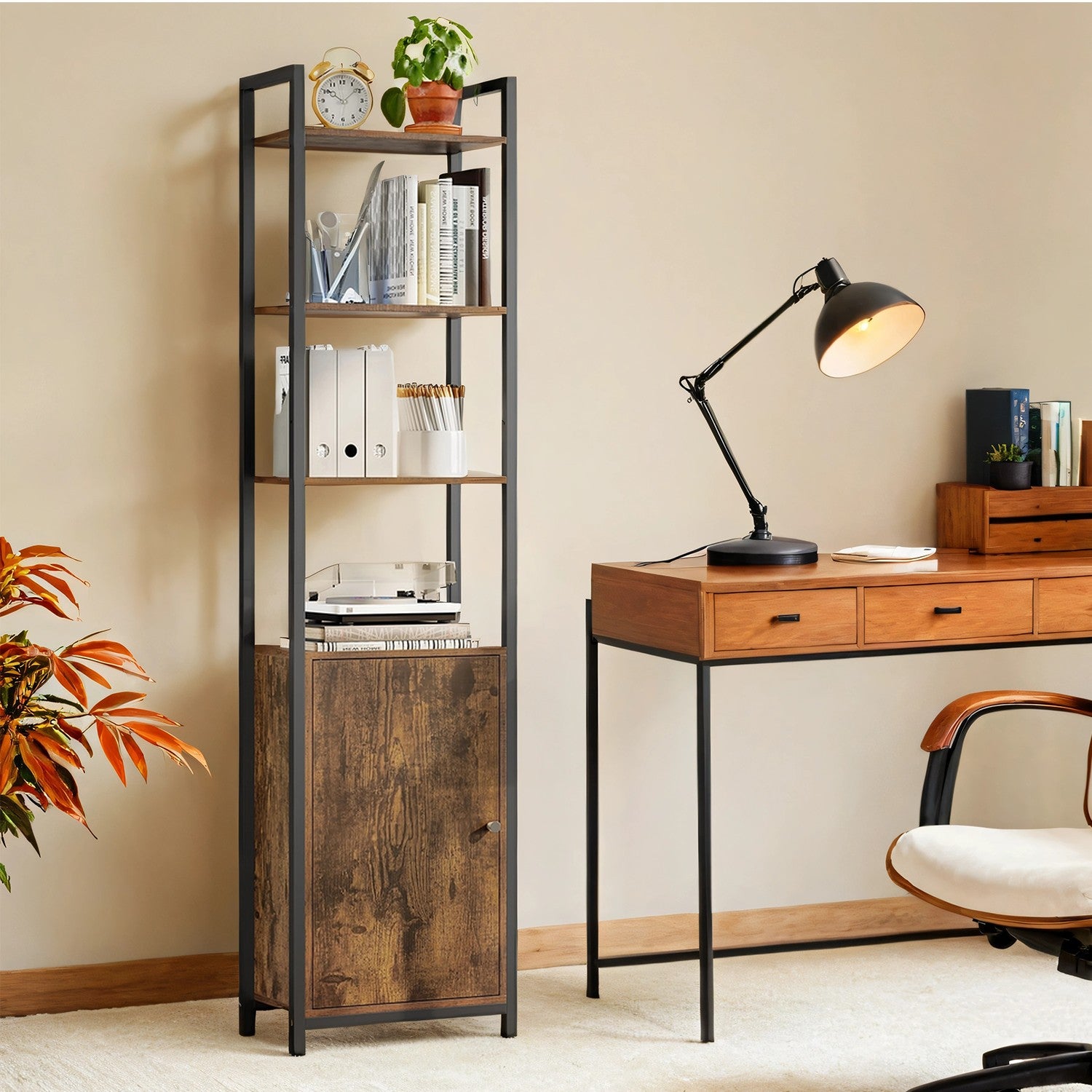 Tall Bookshelf with Door, 6-Tier Bookcase, Metal Frame - image 8