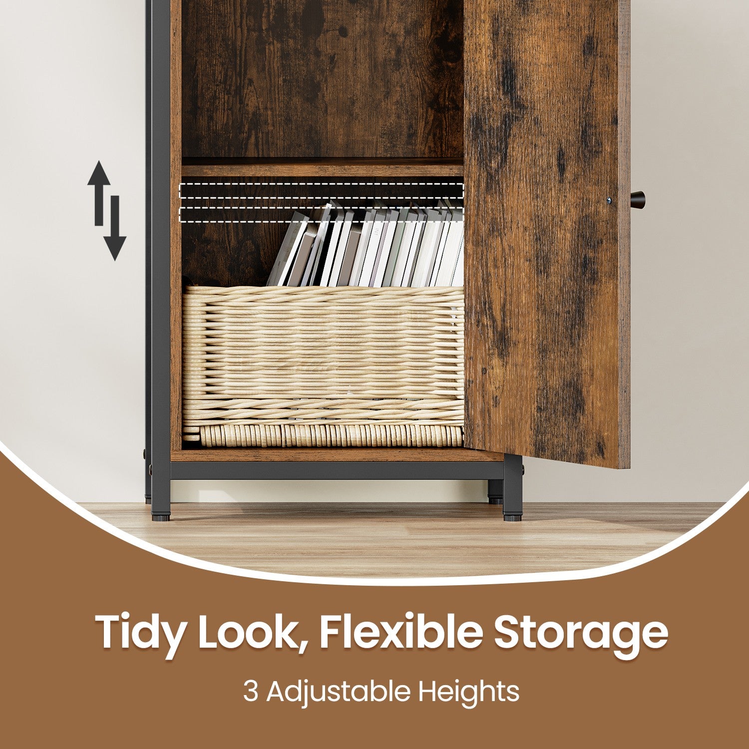 Tall Bookshelf with Door, 6-Tier Bookcase, Metal Frame - image 10