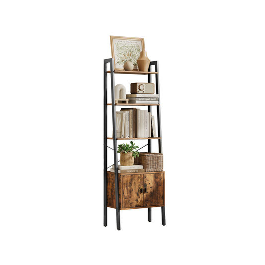 Bookcase with Cabinet, 4-Tier Storage Shelf, Bookshelf for Living Room or Bedroom, Metal Frame, Brown - image 1