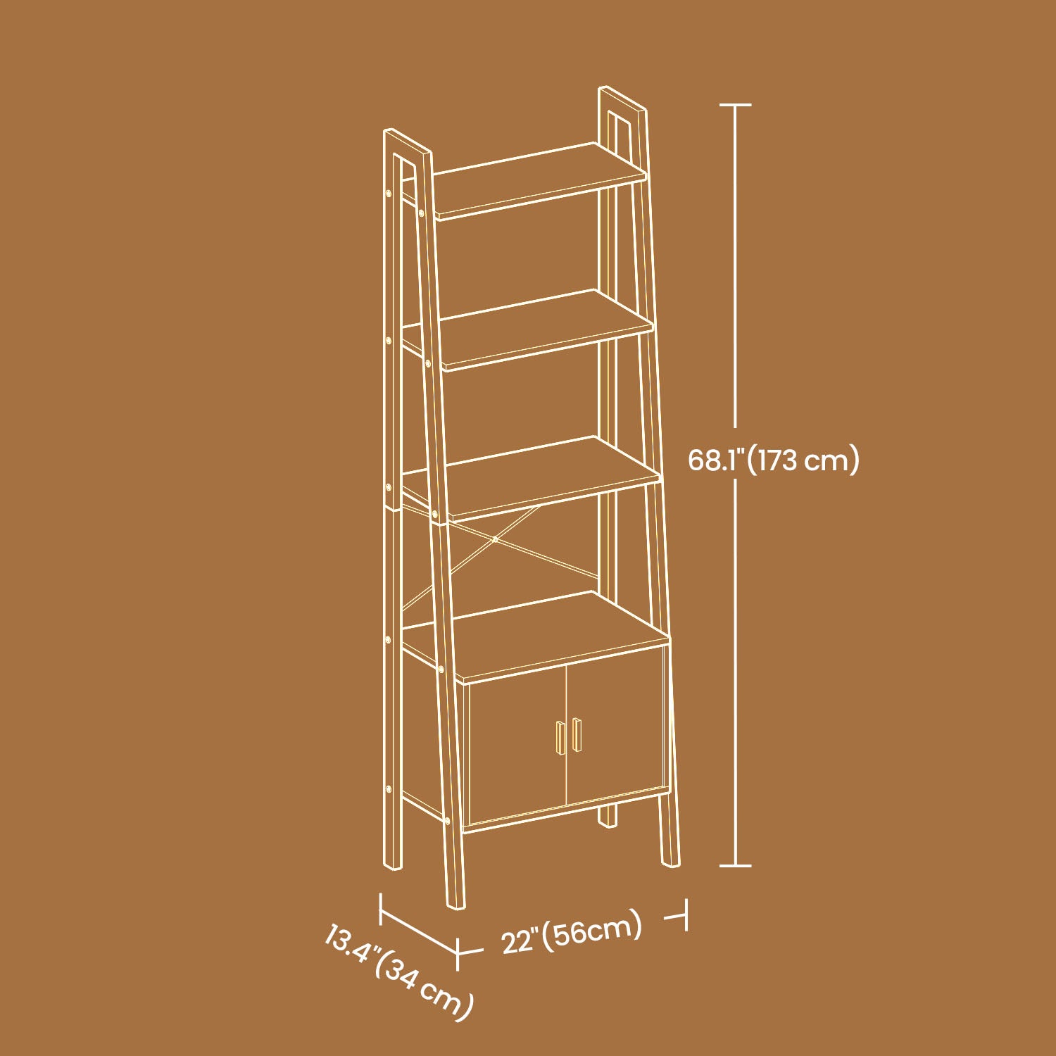 Bookcase with Cabinet, 4-Tier Storage Shelf, Bookshelf for Living Room or Bedroom, Metal Frame, Brown - image 5
