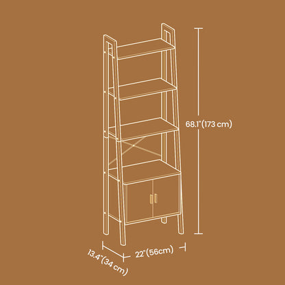 Bookcase with Cabinet, 4-Tier Storage Shelf, Bookshelf for Living Room or Bedroom, Metal Frame, Brown - image 5