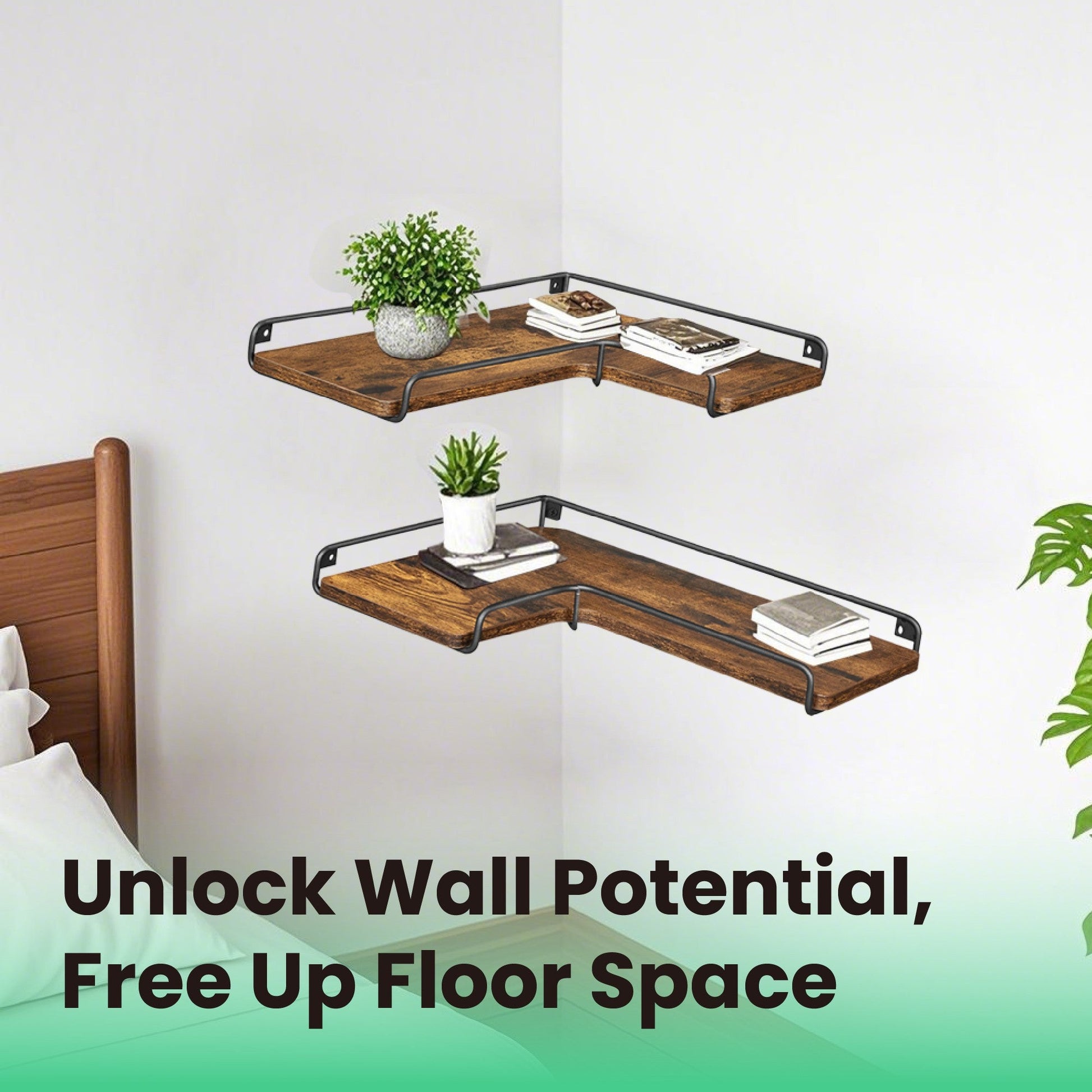Floating Shelves, Set of 2 Corner Shelves, L-Shaped Wall Shelf - image 1
