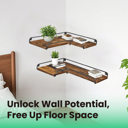 Floating Shelves, Set of 2 Corner Shelves, L-Shaped Wall Shelf - image 1