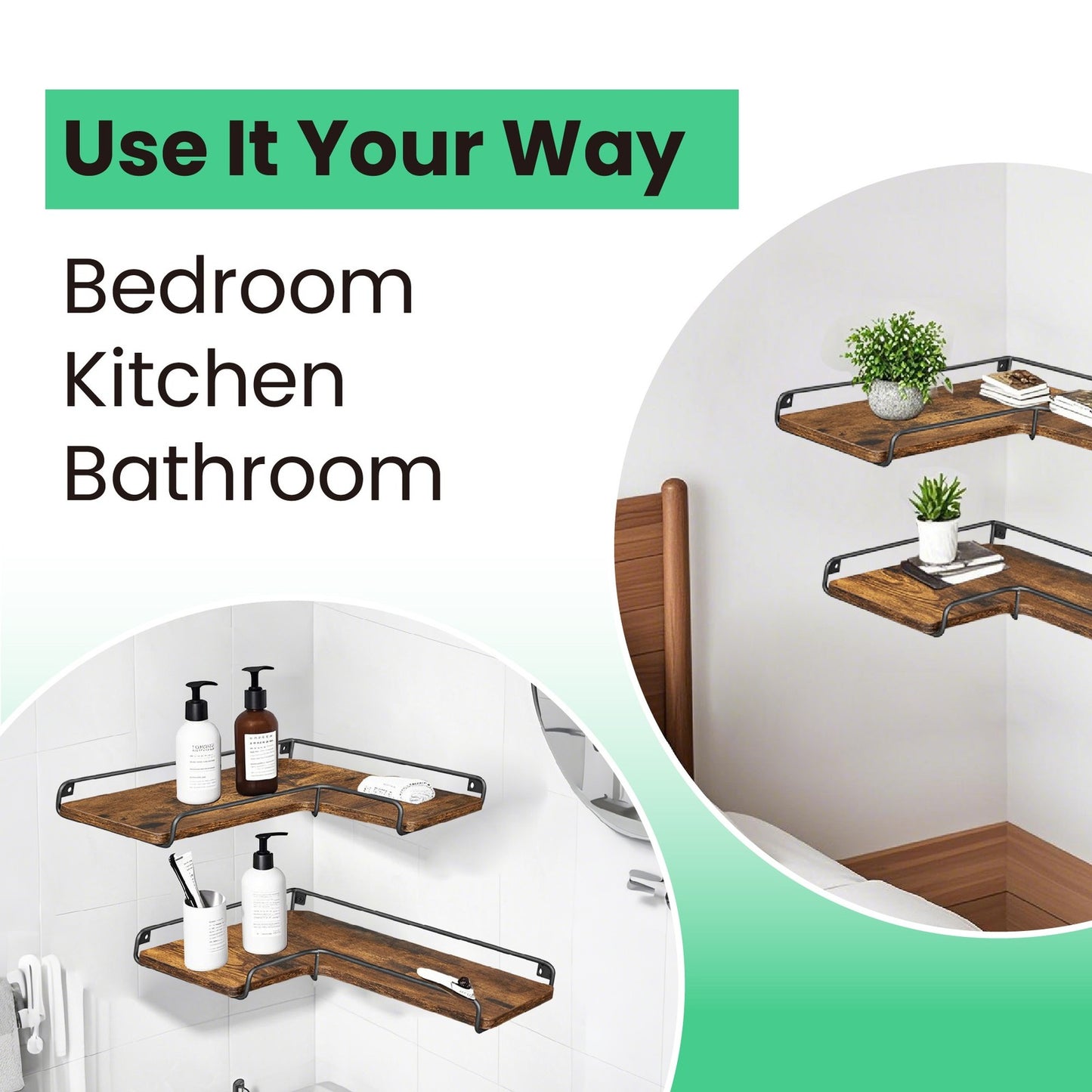 Floating Shelves, Set of 2 Corner Shelves, L-Shaped Wall Shelf - image 3