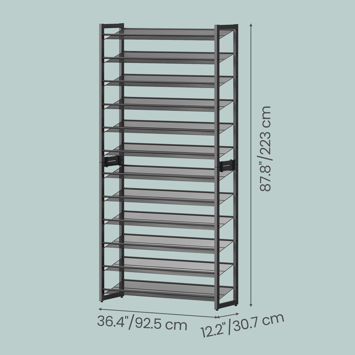 12-Tier Shoe Rack with Adjustable Shelves, for Over 48 Pairs, Black - image 3