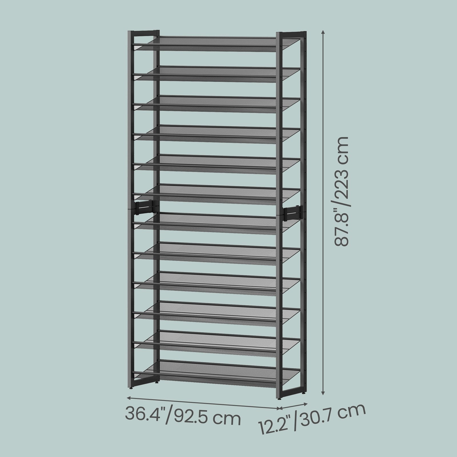 12-Tier Shoe Rack with Adjustable Shelves, for Over 48 Pairs, Black - image 3