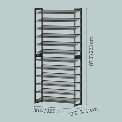 12-Tier Shoe Rack with Adjustable Shelves, for Over 48 Pairs, Black - image 3