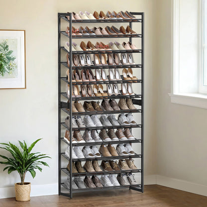 12-Tier Shoe Rack with Adjustable Shelves, for Over 48 Pairs, Black - image 4