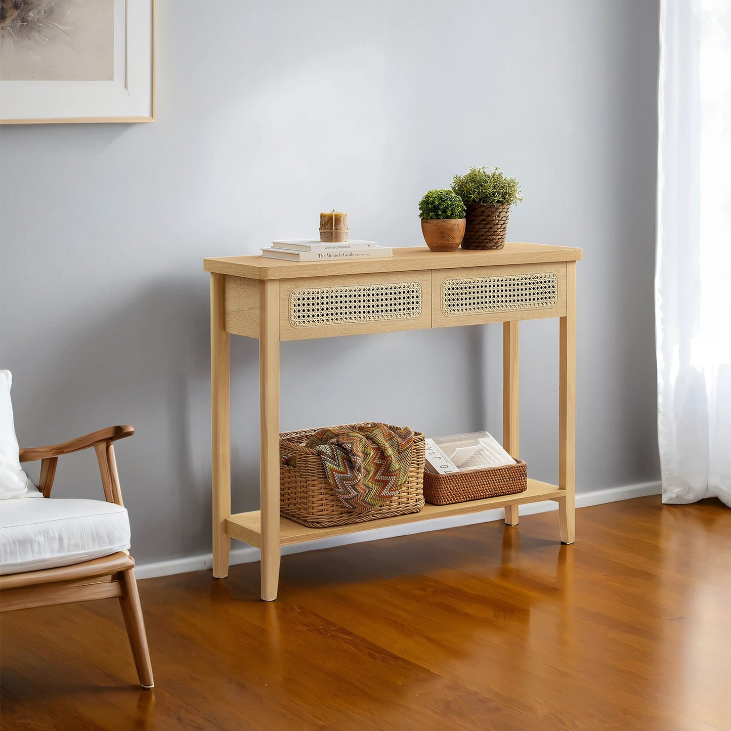 Console Table, Narrow Entryway Table, Entry Table with 2 Drawers - image 1