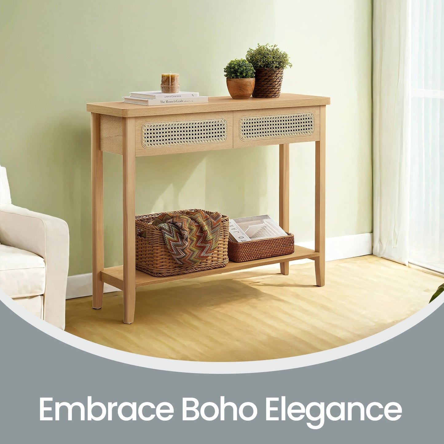 Console Table, Narrow Entryway Table, Entry Table with 2 Drawers - image 3