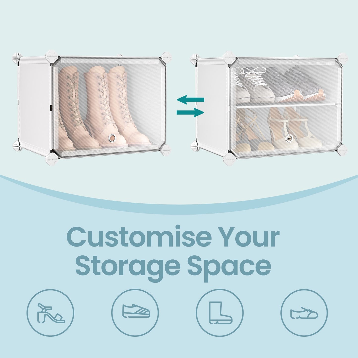 Modular Shoe Storage Shelf, 12 Slot Plastic Shoe Organiser with Doors, Entryway, Wardrobe, White - image 12