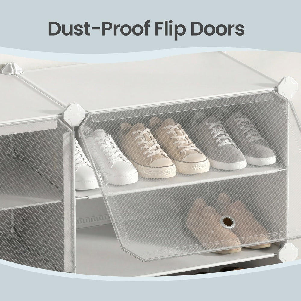 Modular Shoe Storage Shelf, 12 Slot Plastic Shoe Organiser with Doors, Entryway, Wardrobe, White - image 8