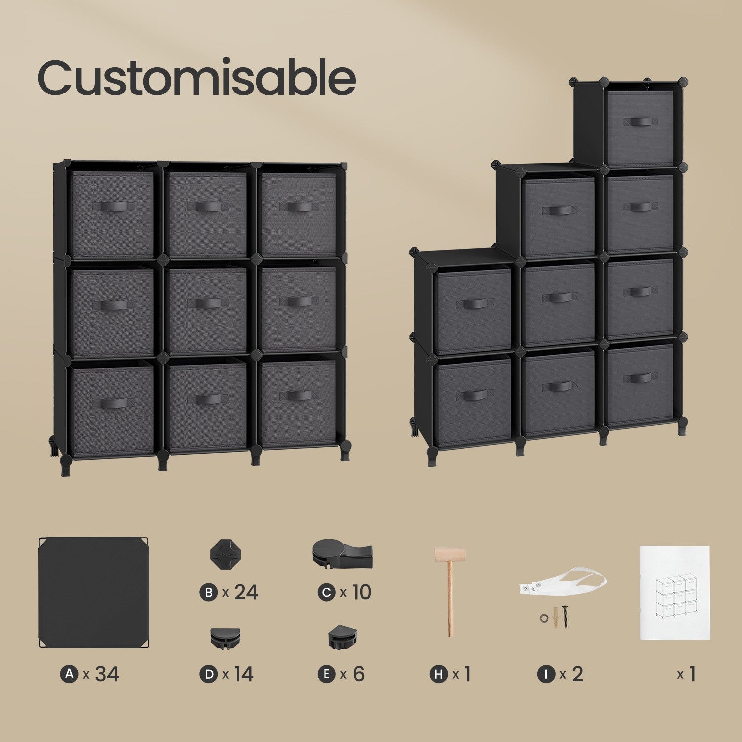 9-Cube Storage Organizer with Non-Woven Fabric Storage Boxes, Modular, Space-Saving - image 3