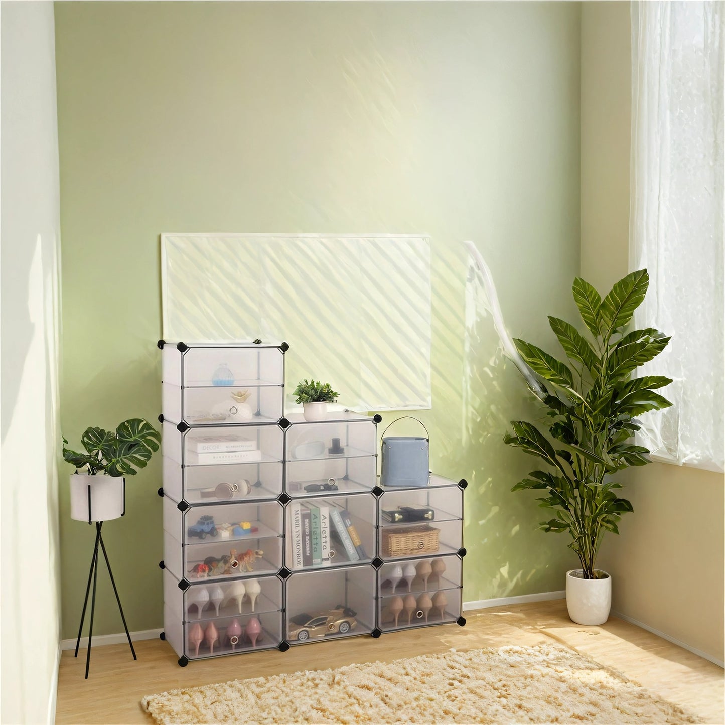 Plastic Cube Storage Organiser with Doors, Shoe Rack - image 1