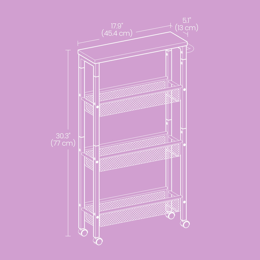 Slim Rolling Cart, 4-Tier Storage Cart, Narrow Cart with Handle - image 4