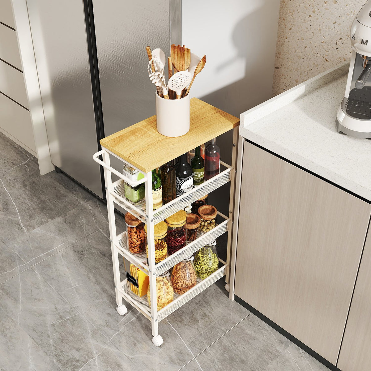 4-Tier Slim Storage Cart, Rolling Cart with Handle, Metal Frame - image 2