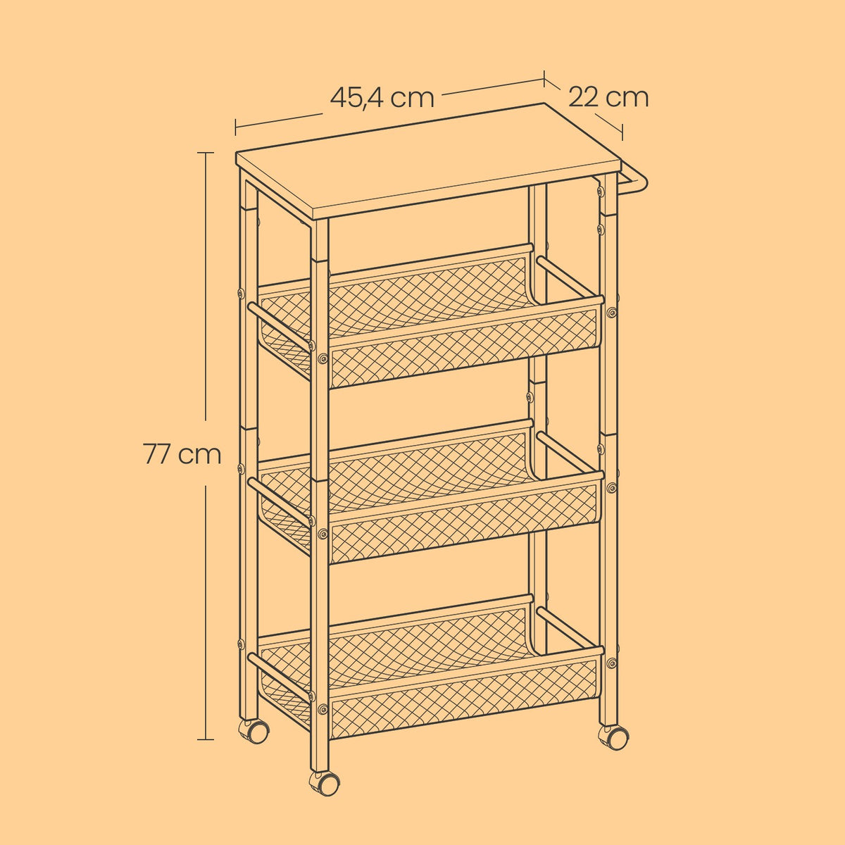 4-Tier Slim Storage Cart, Rolling Cart with Handle, Metal Frame - image 5