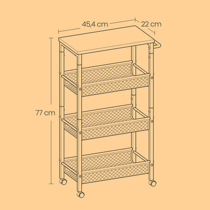 4-Tier Slim Storage Cart, Rolling Cart with Handle, Metal Frame - image 5
