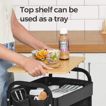 Utility Cart with Tabletop, 3-Tier Rolling Organizer, Removable Hanging Cups - image 10
