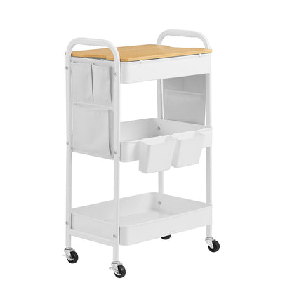 Utility Cart with Tabletop, 3-Tier Rolling Organizer, Removable Hanging Cups - image 1