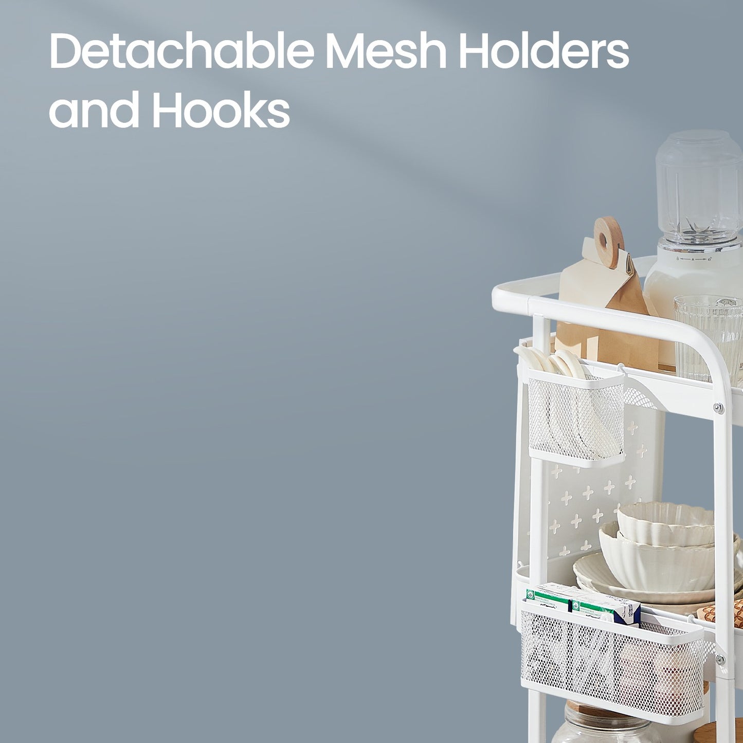 Rolling Utility Cart, 3-Tier Storage Cart, 2 Removable Pegboards - image 3