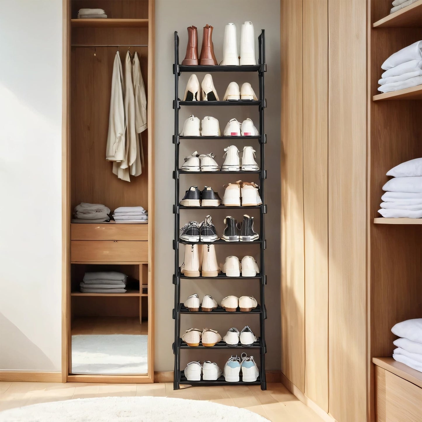 10-Tier Shoe Organiser, Adjustable Metal Shoe Storage Rack, for Hallway or Dressing Room, Black - image 2