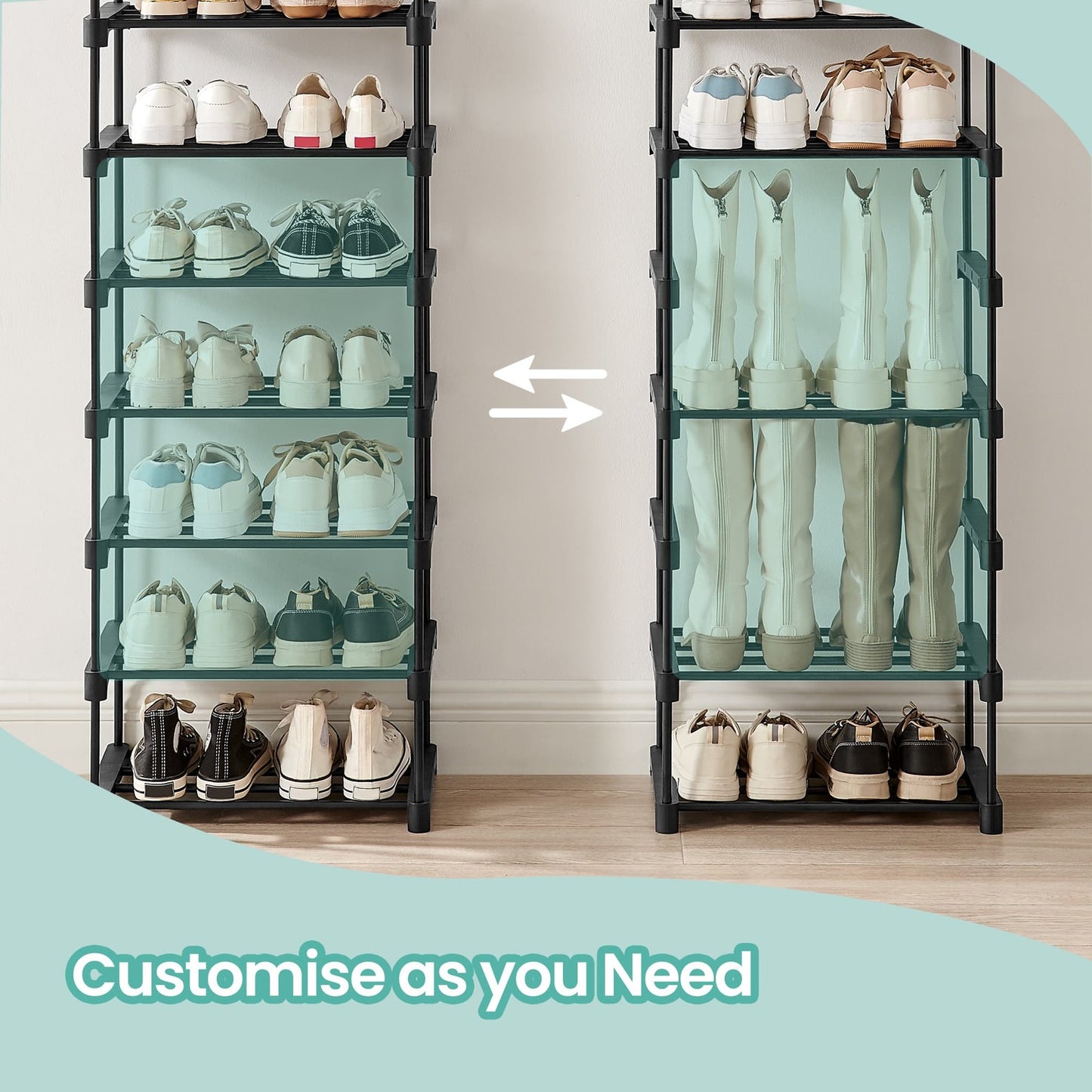 10-Tier Shoe Organiser, Adjustable Metal Shoe Storage Rack, for Hallway or Dressing Room, Black - image 3