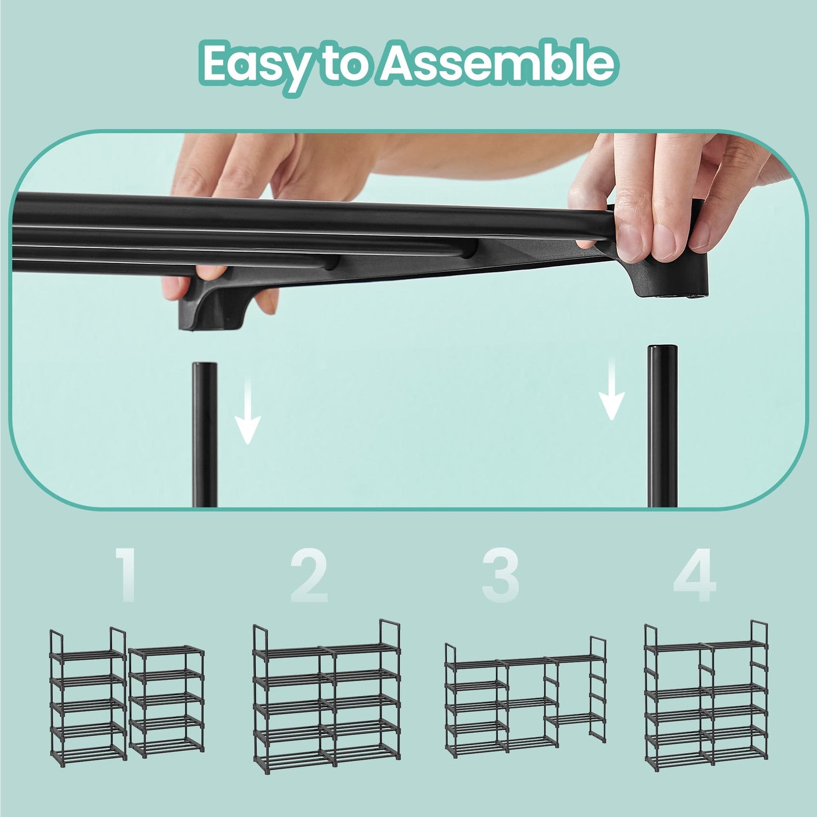 10-Tier Shoe Organiser, Adjustable Metal Shoe Storage Rack, for Hallway or Dressing Room, Black - image 4
