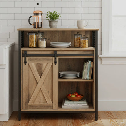 Buffet Cabinet, Sideboard with Open Compartment, Sliding Barn Door - image 5
