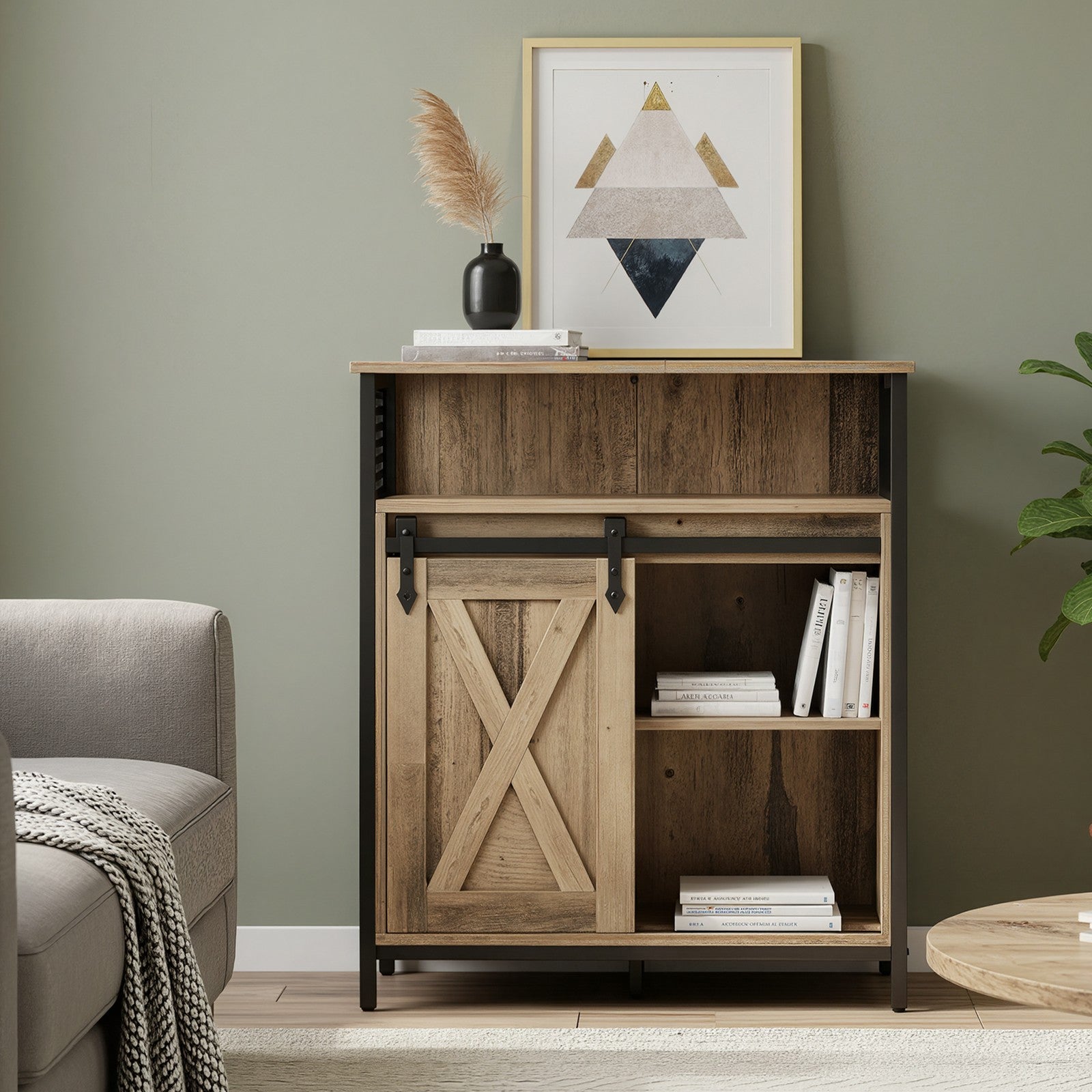 Buffet Cabinet, Sideboard with Open Compartment, Sliding Barn Door - image 6