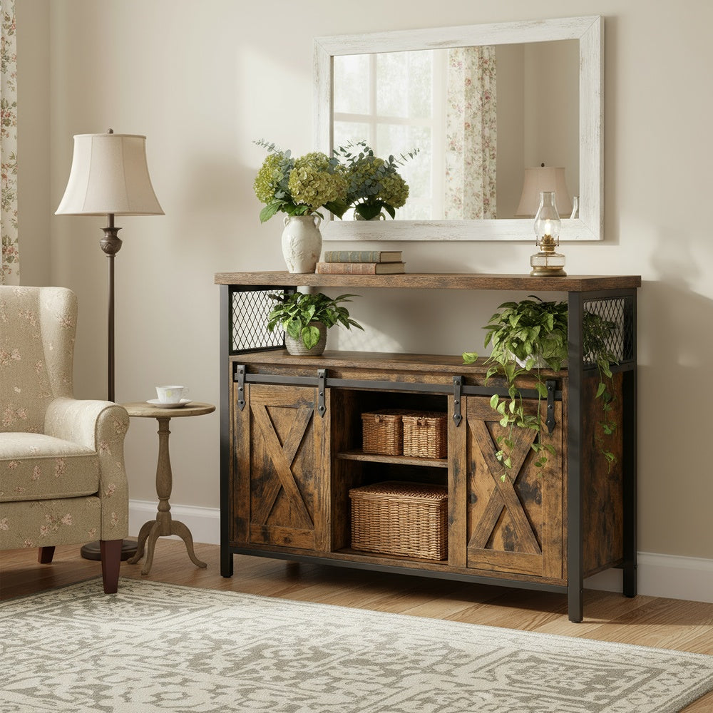 Buffet Cabinet with Adjustable Shelves, Storage Cabinet for Kitchen, Living Room, Rustic Brown and Black - image 4