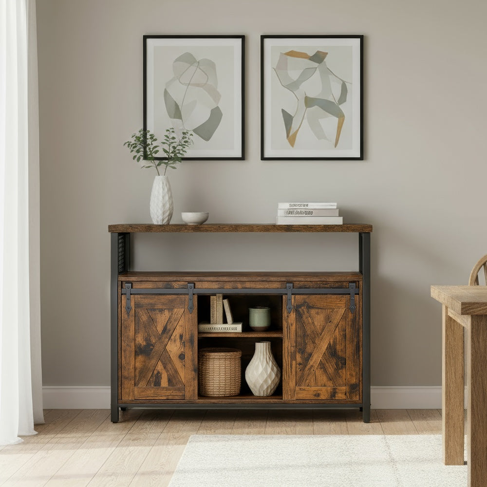 Buffet Cabinet with Adjustable Shelves, Storage Cabinet for Kitchen, Living Room, Rustic Brown and Black - image 5