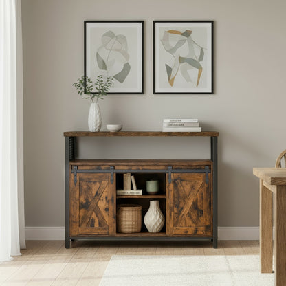 Buffet Cabinet with Adjustable Shelves, Storage Cabinet for Kitchen, Living Room, Rustic Brown and Black - image 5