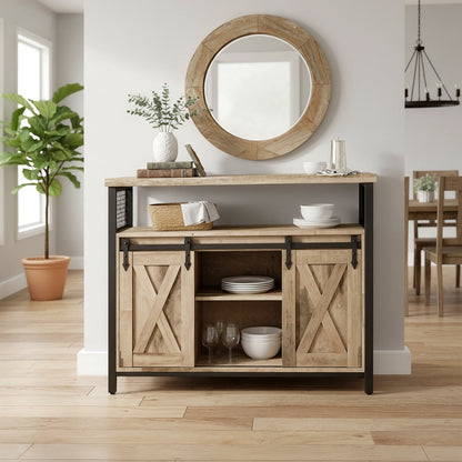 Buffet Cabinet with Adjustable Shelves, Storage Cabinet for Kitchen, Living Room, Camel Brown and Black - image 2